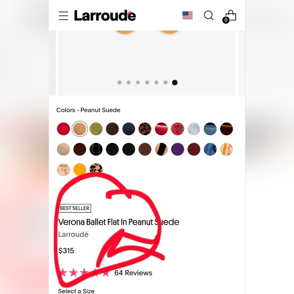 ❤️🔹️LARROUDE 🔹️Handmade In Brazil Suede Scarlet Suede Verona Ballet Flats - Picture 2 of 8